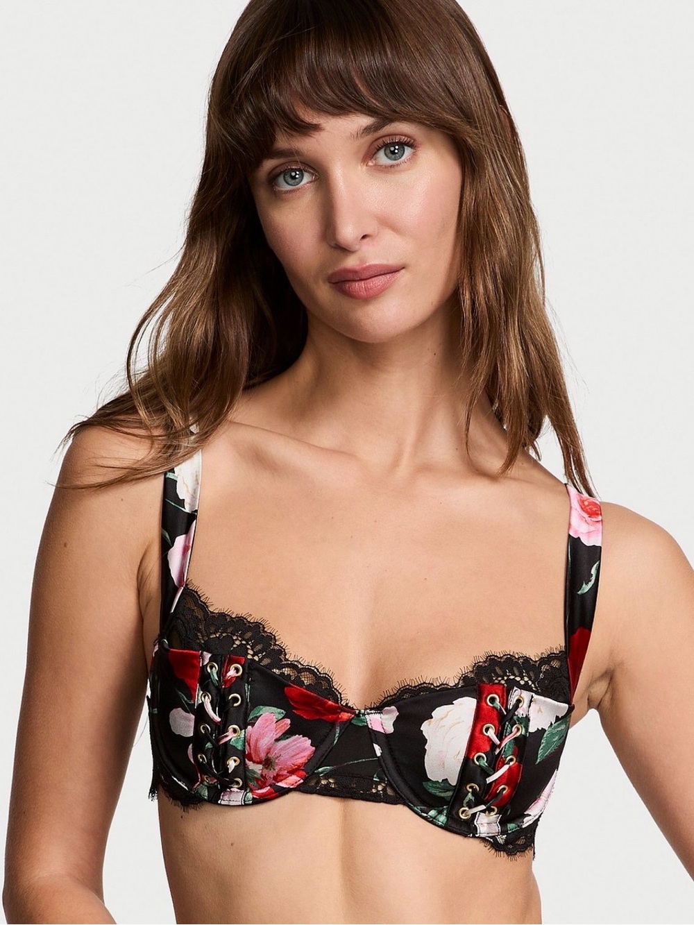 Victoria's Secret Black Floral Lace-Trim Underwire Bra